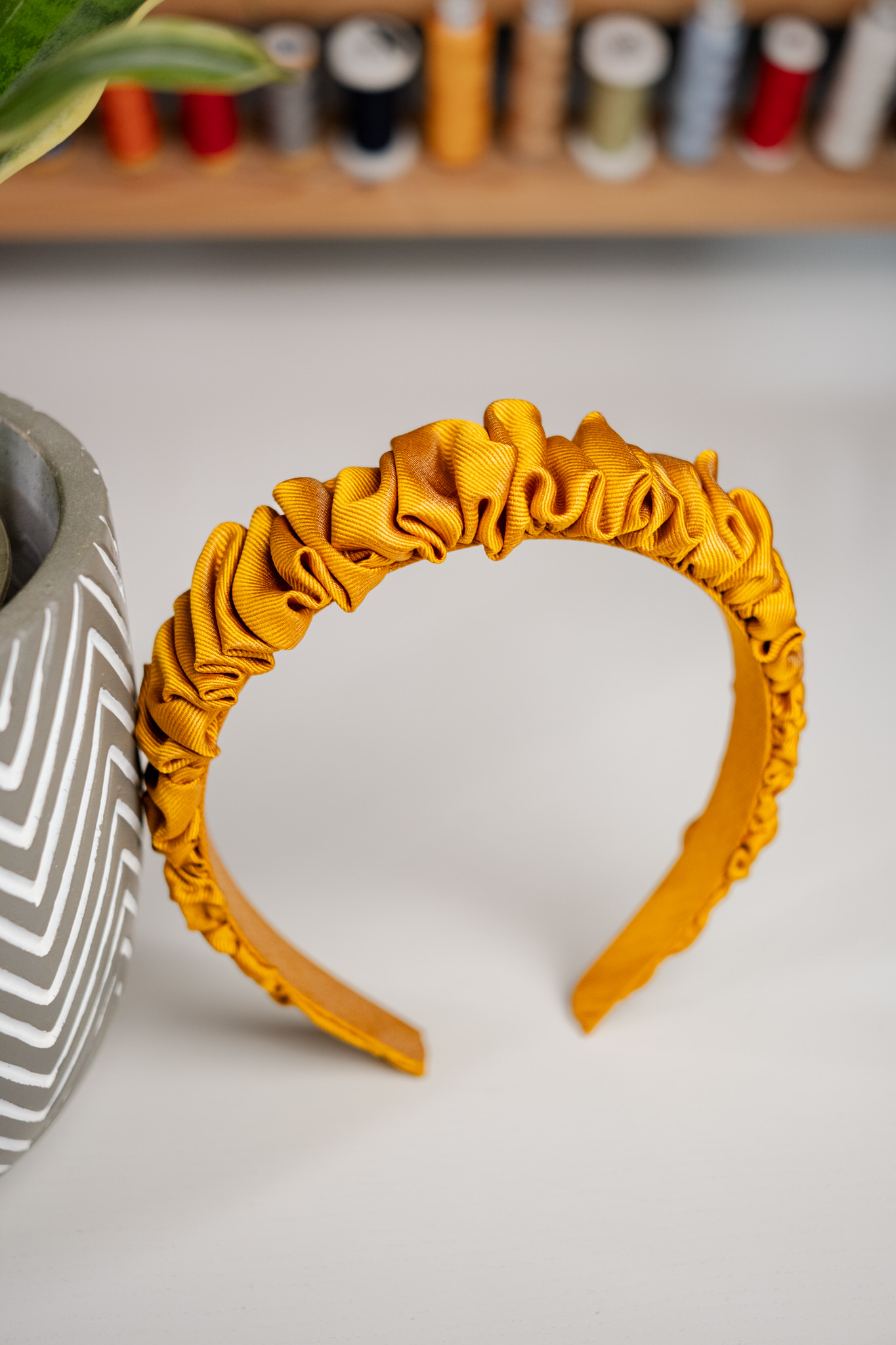 jedwabna opaska z upcyklingu Opaska jedwabna złota jesień - upcykling - obrazek 1