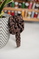 Opaska jedwabna groszki na brązie - upcykling - obrazek 2