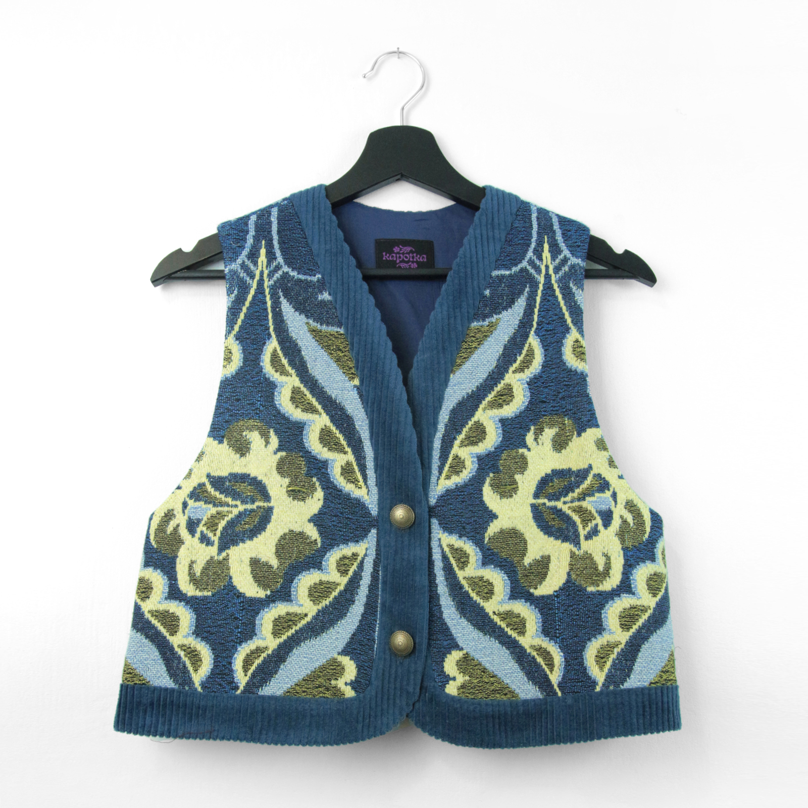 kamizelka niebieska S - przód Kamizelka S z niebieskiej tkaniny vintage - obrazek 1