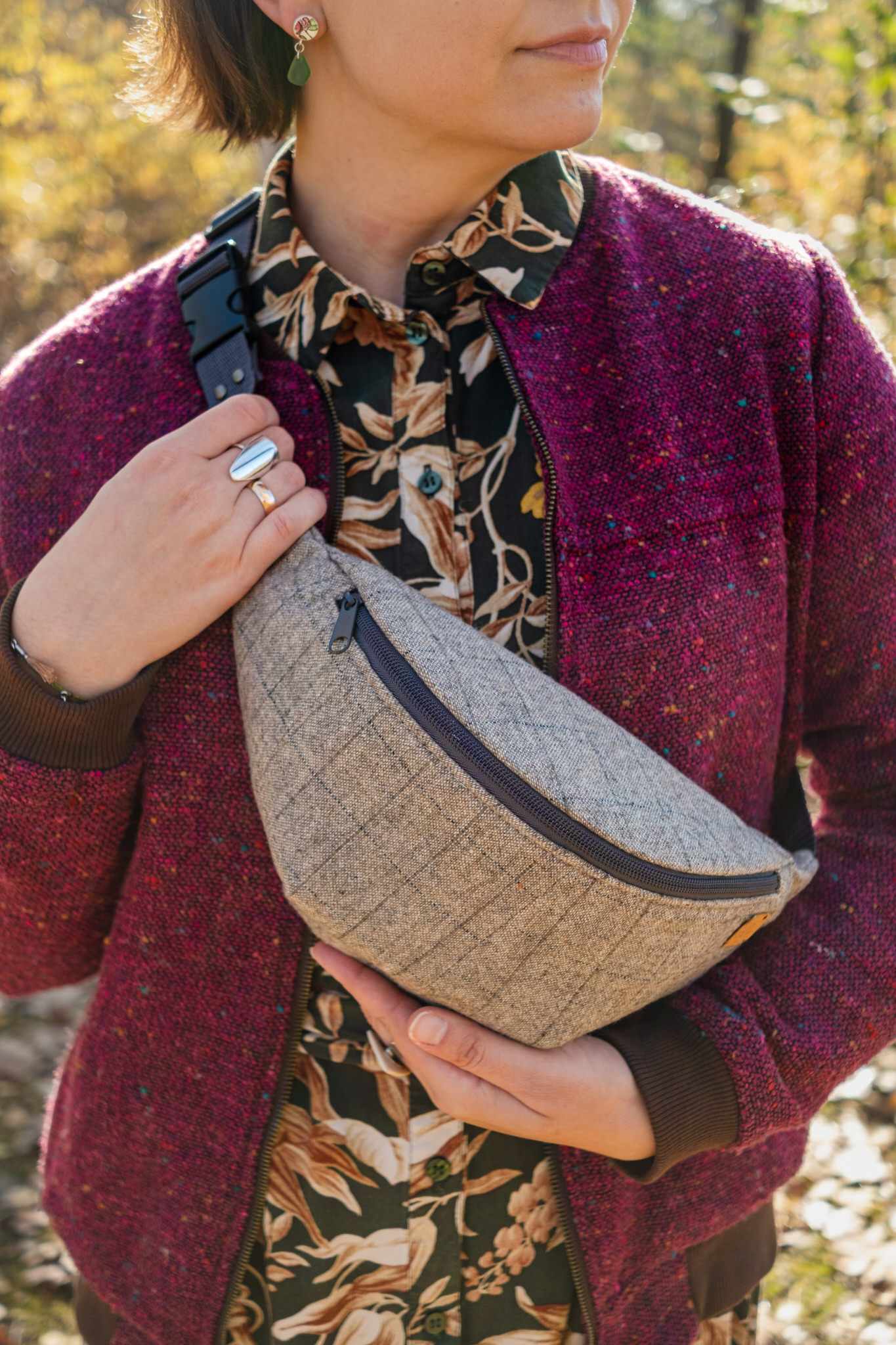 DSCF0035 Duża nerka szara w kratkę, saszetka męska / unisex z upcyklingu - obrazek 1