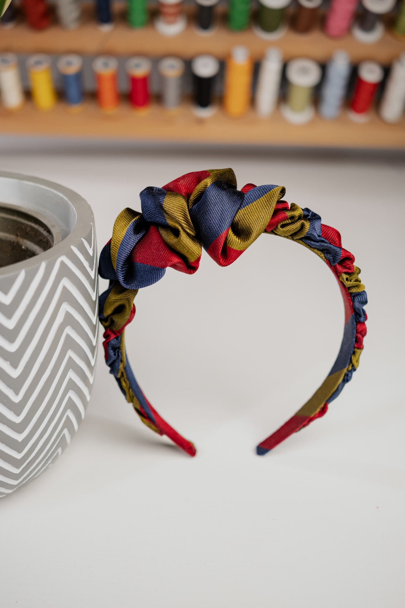 aDSCF0105 Opaska jedwabna eleganckie paski - upcykling - obrazek 1