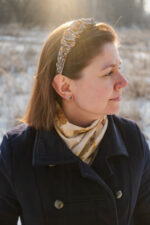 Opaska jedwabna zgaszony denim - upcykling - obrazek 5