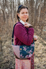 Torebka półokrągła róże na granacie - upcykling - obrazek 3